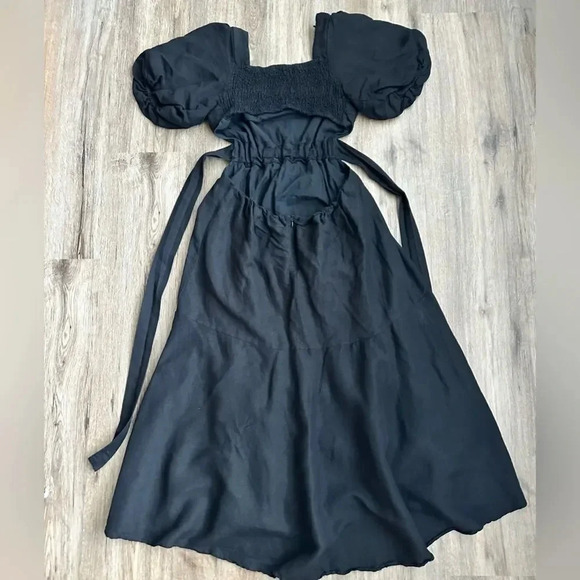 ASTR The Label Angeles Puff Sleeve Cutout Linen Dress Size S - Picture 8 of 8